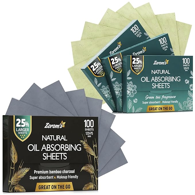 Save 10% on 4 Pack - Natural Oil Blotting Sheets for Face with Bamboo Charcoal + Natural Green Tea Oil Blotting Sheets for Face - 25% Larger