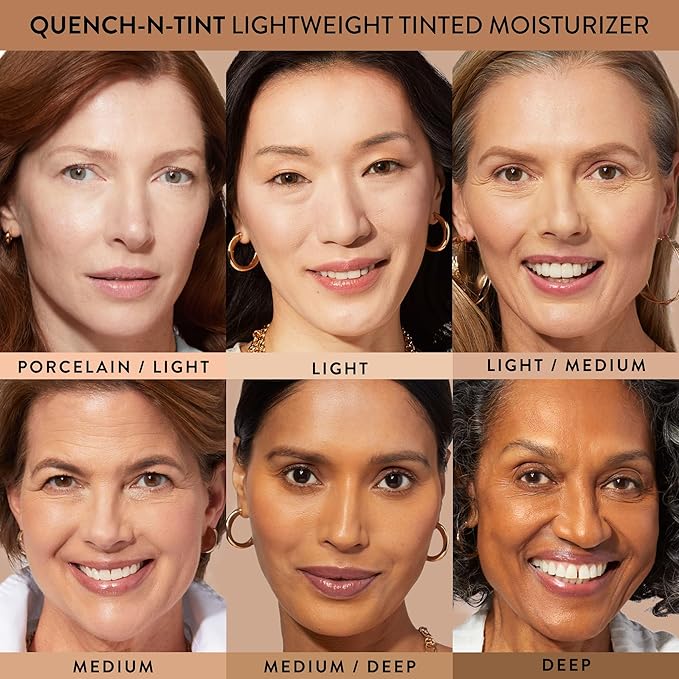 LAURA GELLER NEW YORK Quench-n-Tint Lightweight Tinted Moisturizer, Porcelain/Fair - Sheer to Light Buildable Coverage - Natural Glow Finish - Lightweight Formula with Hyaluronic Acid