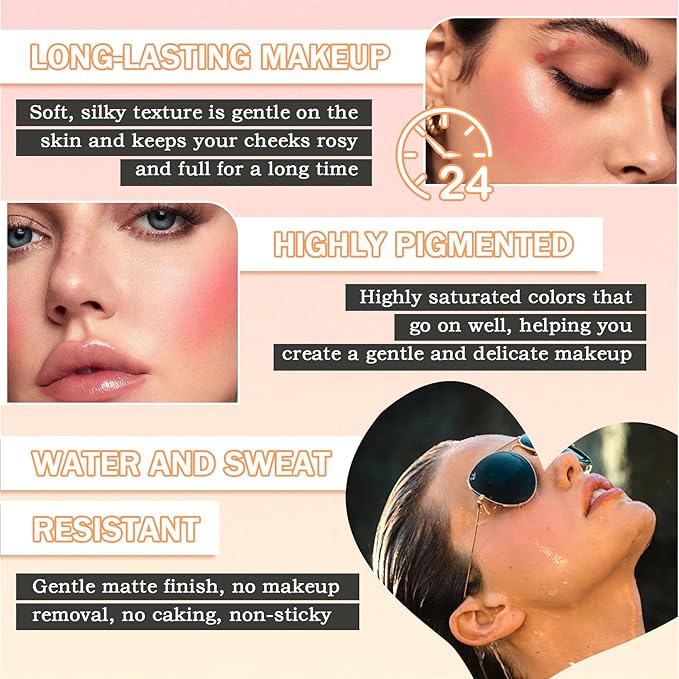 Liquid Blush,Soft Cream Face Blush,Moisturizing Long Wearing Matte Blendable Blush Stick Makeup Set for Cheeks & Lip & Eye