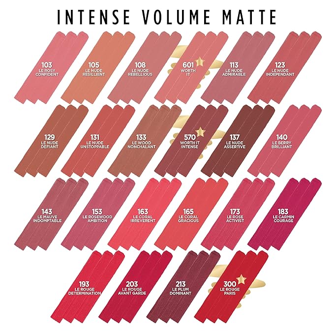 L'Oreal Paris Colour Riche Intense Volume Matte Lipstick, Lip Makeup Infused with Hyaluronic Acid for up to 16HR Wear, Le Nude Rebellious, 0.06 Oz