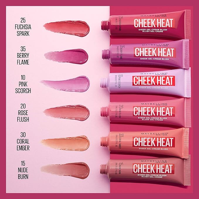 Maybelline Cheek Heat Gel-Cream Blush Makeup, Lightweight, Breathable Feel, Sheer Flush Of Color, Natural-Looking, Dewy Finish, Oil-Free, Pink Scorch, 1 Count