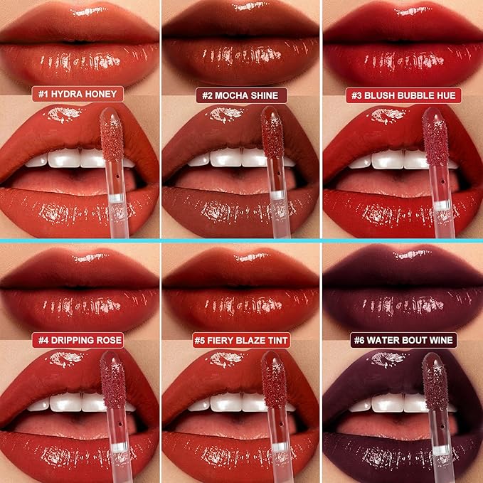 3PCS Lip Hydrating Glossy Lip Stain, Lip Tint with 12HR Hydration(#4 DRIPPING IN ROSE,#5 FIERYBLAZETIN,T#6 WATERBOUT WINE)