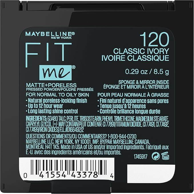 Maybelline Fit Me Matte + Poreless Pressed Face Powder Makeup & Setting Powder, Classic Ivory, 1 Count