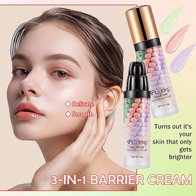 One Step Color Corrector Isolation Cream,Tri-Color Moisturizing Concealer Makeup Primer,Tinted Moisturizer Long Lasting Color Correcting Facial Serum Foundation for Flawless Makeup