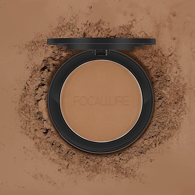 FOCALLURE Flawless Pressed Powder, Control Shine & Smooth Complexion, Pressed Setting Powder Foundation Makeup, Portable Face Powder Compact, Long-Lasting Matte Finish, Almond