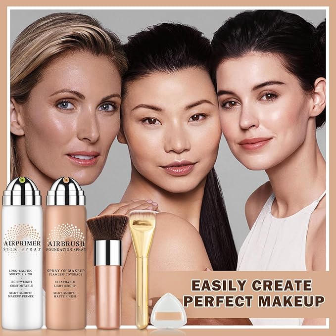 AIUEO Airbrush Foundation Makeup Spray Magic Minerals Airbrush Foundation,Silky Smooth Airbrush Makeup Primer,Long Lasting Makeup-03 Nude