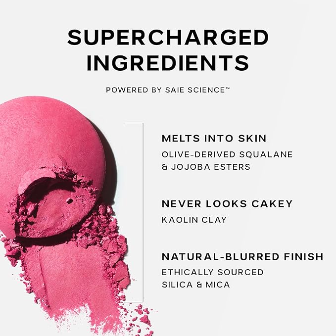 Saie SuperSuede Baked Blush - Talc-Free Powder Blush for All Day Wear - Enriched with Plant-Derived Squalane + Glycerin to Help Moisturize Dry Skin - Mia (.01 Ounce)