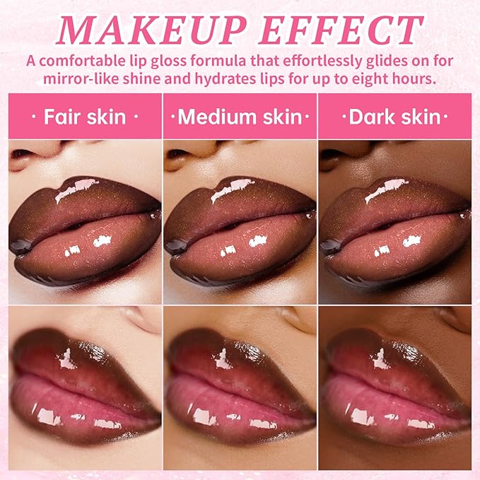 2 Color Nourishing Lip Gloss Brown Liner Combo, Hydration Plumping Glitter Lip Glow Oil Set for Women, Moisturizing Lightweight Long Lasting High Shine Lip Tint, Mini Liquid Lipstick Makeup