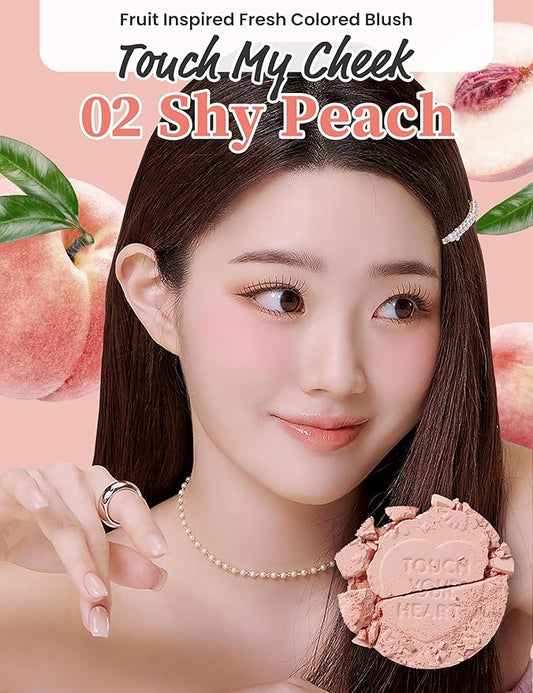 MILKTOUCH Touch My Cheek in Bloom Blush Shy Peachy | Face Blushes Compact Powder Makeup | Oil Absorbing Powder Compact | For Oily Skin Korean Blush (0.18 oz)