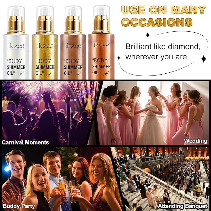 Shimmer Oil 100ml, Moisturizing Long Lasting Body Luminizer Face Brighten, Waterproof Liquid Illuminator Glow, Glitter Oil Highlighter Summer Glowing Makeup (#03 Bronze Gold)