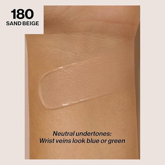 Revlon Liquid Foundation, ColorStay Face Makeup for Normal & Dry Skin, SPF 20, Longwear Medium-Full Coverage with Natural Finish, 180 Sand Beige, 1 fl oz