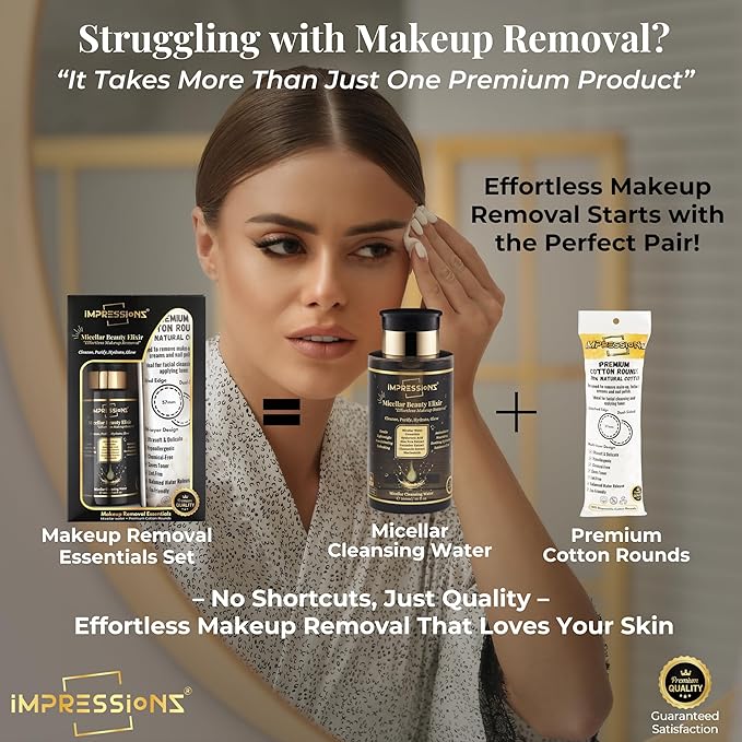 ImpressionZ Premium 300ml Micellar Water Makeup Remover | Gentle, Non-Sticky & Hypoallergenic Make Up Remover Liquid for All Skin Types | Fragrance-Free Micellar Cleansing Water | Hydrates & Soothes