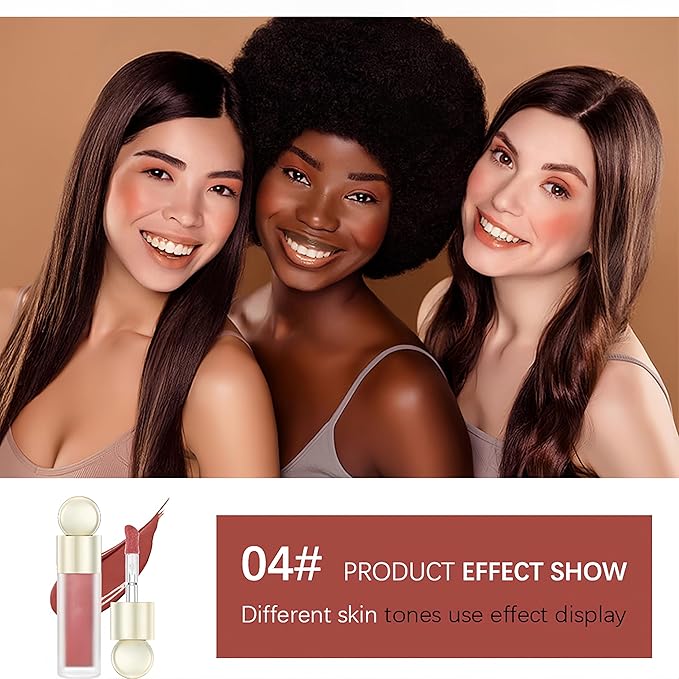5 Color Velvet Liquid Blush, Soft Cream Face Blush for Cheek, Eye, Lips, Soft Cream, Weightless, Breathable, Natural-Looking liquid Blush Stick (04)
