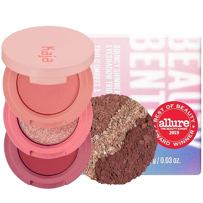 Kaja Lip & Blush Glazed Keychain Stain - Jelly Charm 01 Cherry Spritz + Beauty Bento Collection - Bouncy Eyeshadow Trio 07 Glowing Guava, 0.03 Oz Bundle