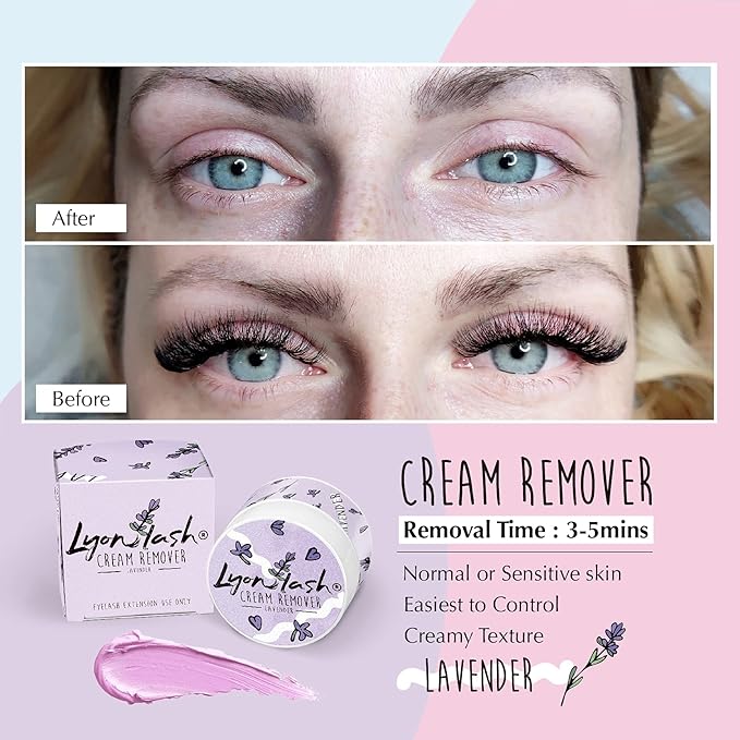 Lyon Lash Pro Gentle Eyelash Extension Cream Remover 15g 0.51fl. oz | Removes Lash Extension Glue Effectively| Low Irritation for Sensitive Skin | Essential Lash Extensions Supplies (Lavender)