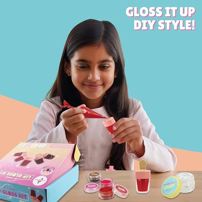 Lip Gloss Making Kit with Natural Ingredients - Make Custom Glosses with Essential Oils & Vitamin E - Educational STEM Craft Gift for Girls
