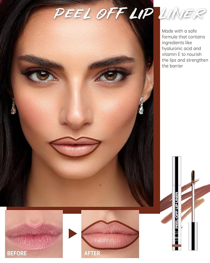 Peel Off Lip Liner Stain, Tattoo Lip Tint Liner Peel Off, Matte Moisturizing Lip Stain Long Lasting Waterproof, Transfer-Proof, Intense Lip Color, Stay on All Day, Highly Pigmented Lip Makeup (Orange)