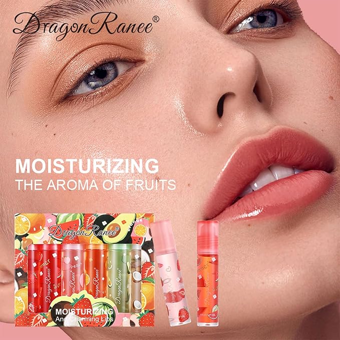 Moisturizing Lip Oil Set - 6 Pcs Roll-on Fresh Glaze, Transparent Colorless Lotion for Hydrating and Care (#4)