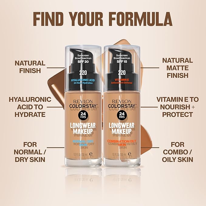 Revlon Liquid Foundation, ColorStay Face Makeup for Combination & Oily Skin, SPF 15, Medium-Full Coverage with Matte Finish, 240 Medium Beige, 1 Fl Oz