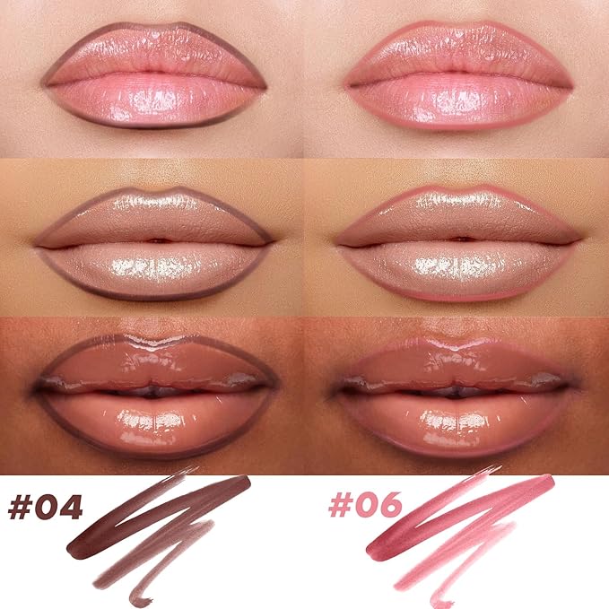 2 Colors Lip Stain Peel Off, Rose & Brown Lip Liner Stain Peel Off Tattoo Matte Lip-tint, Long Lasting, Waterproof, Transfer-proof, Moisturizing, Highly Pigmented Color for All Skin Types (#04, #06)