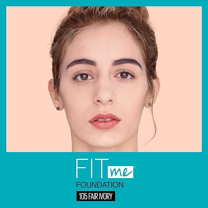 Maybelline New York Fit Me Matte + Poreless Liquid Foundation, Pouch Format, 105 Fair Ivory, 1.3 Ounce