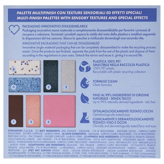Pupa Milano Make-Up Palette S, 002 Light Blue, 0.28 oz - 7 Pan Eyeshadow Palette and Blush Palette with Matte, Shimmer Finish - Blendable Velvety Texture - Compact Travel-Friendly - Talc-Free Makeup