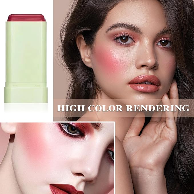 Cream Blush Stick,Waterproof Multi Makeup Cream Stick,Lightweight,Long-lasting,Easy To Use,2 in 2 Multi Blush for Cheeks & Lip Tint & Eyeshadow Makeup,Suitable for All Skin B