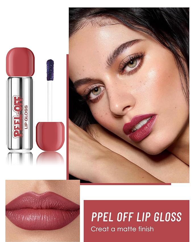 Peel Off Lip Stain, Matte Nude Liquid Lip Stain Peel Off Lip Liner Tattoo Non Stick Lip Gloss, Long Lasting Waterproof Red Lip Tint Lipstick Intense Lip Color Highly Pigmented for Women Lip Makeup-05