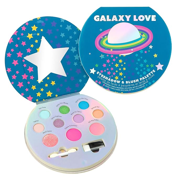 10 Color Eyeshadow Palette & Blush Makeup Novelty Beauty Set, Fold Out Compact with Mirror, Washable, Non-Toxic,Galaxy Love Glisten & Glitter Makeup Palette