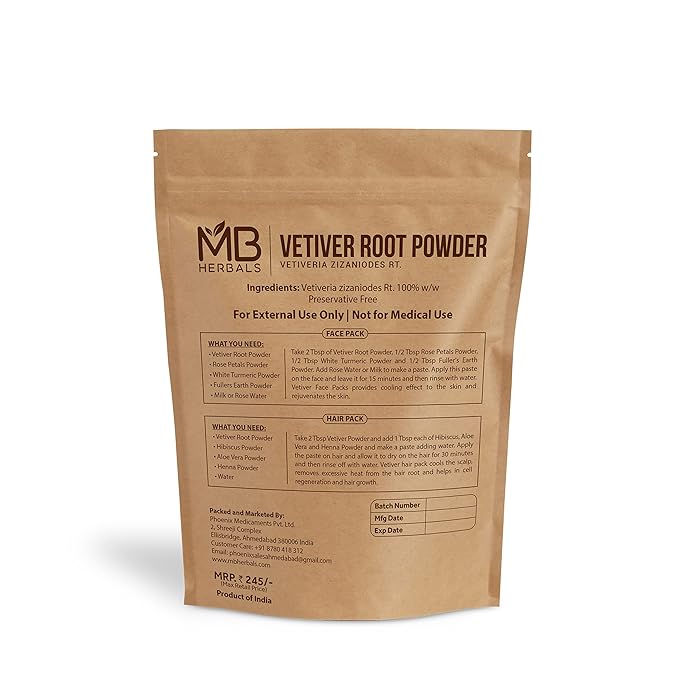 MB Herbals Vetiver Powder 100 Gram (3.5 oz) | Khus | Vetiveria Zizanioides | For Face Packs