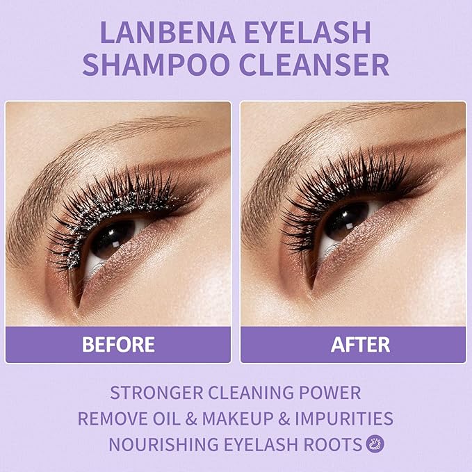 LANBENA Lash and Eyelash Cleanser Kit 100ml - Amino Acid Foam for Sensitive Skin, Makeup Remover, Paraben & Sulfate Free