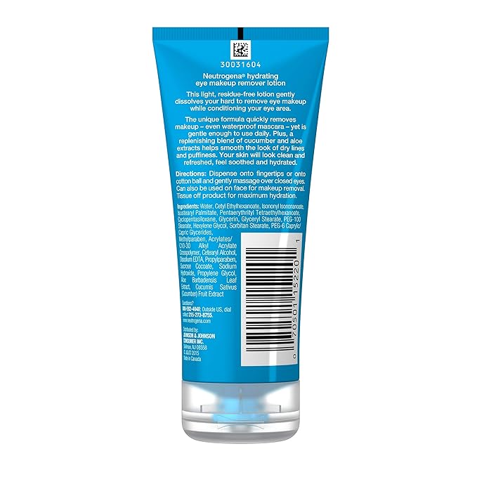 Neutrogena Hydrating Eye Makeup Remover Lotion, Gentle Daily Makeup Remover with Skin-Soothing Aloe and Cucumber Extracts to Remove Even Waterproof Mascara, Fragrance-Free, 3 oz