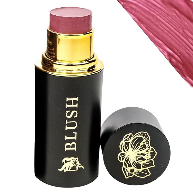 Cream Blush Stick – Buildable & Pigmented - Cheeks, Lips & Eyes – Hydrating w. Shea Butter, Vit-E, Hyaluronic Acid, Squalane, Multi-Purpose, Mauve Summer Glow, Gift (Wild Rose, Regular)