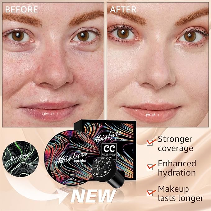 Mushroom Head Air Cushion CC Cream, Long Lasting Matte Concealer, Bright Makeup Base, Moisturizing BB Cream Liquid Foundation, Collagen Cushion Foundation (Natural, 3.21 Ounce (Pack of 1))