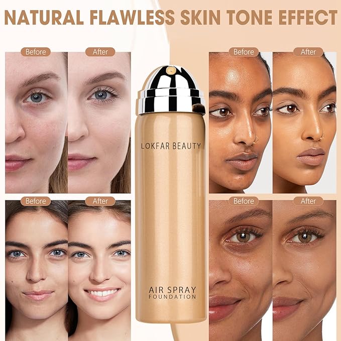 AirBrush Foundation Spray, Silky Mist Spray Makeup Kit with Brush, Full Coverage Foundation for Smooth Radiant Finish, Formula Breathable Lightweight Hydrating | #03 Warm Peach