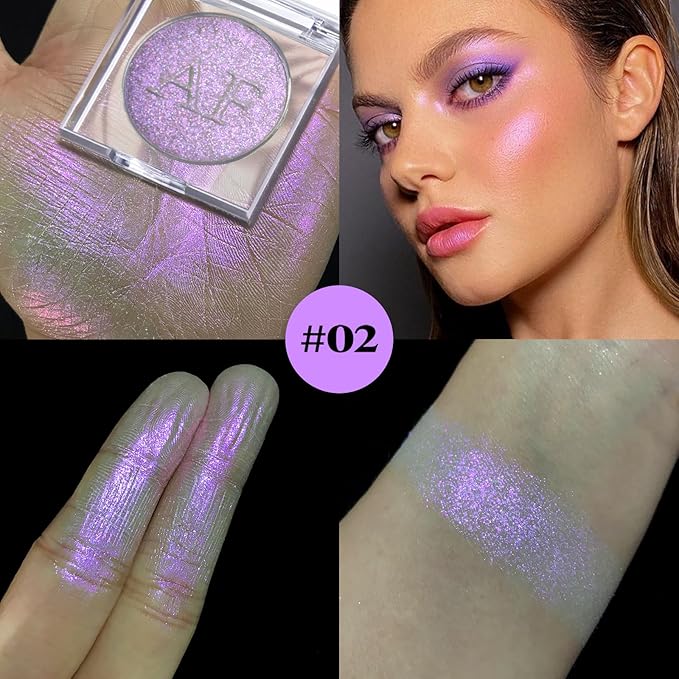 Highlighter Makeup Palette, Long Lasting New Formula, Translucent Purple Shimmer, Sheer White Base, Ideal for Face and Body Contour and Cheek Highlight (#02) Translucent Purple Shimmer