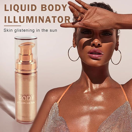 Body Shimmer Oil Body Luminizer Glow For Face,Moisturizing Smooth Shimmer Body Lotion Waterproof Liquid Highlighter Makeup with Makeup Brush-101 Rose Gold