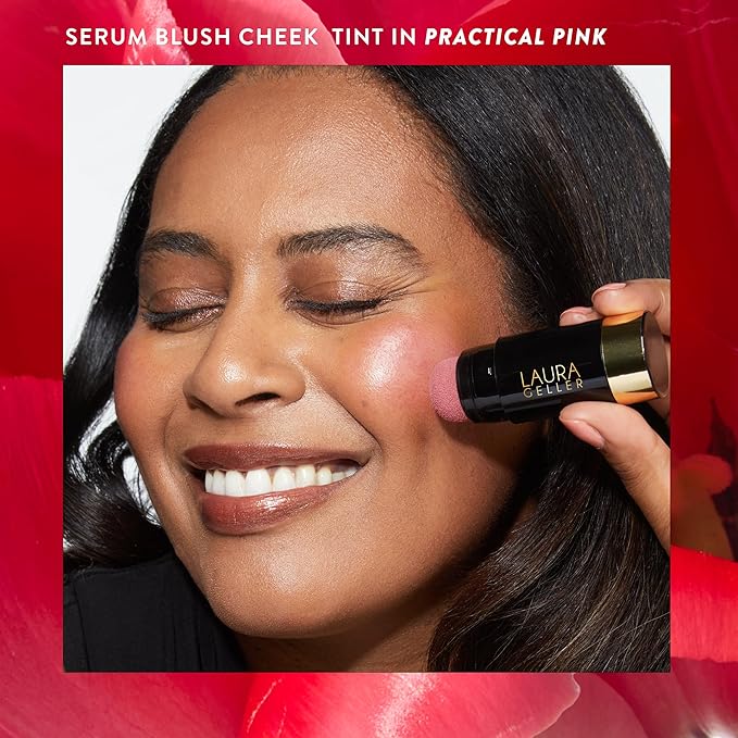 LAURA GELLER NEW YORK Serum Staples Soothing Blush + Lip Duo - Blush Cheek Tint, Practical Pink + Jelly Balm Lip Serum, There She Rose