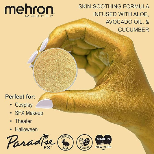 Mehron Makeup Paradise FX Makeup Refill Size | Stage & Screen Performance, Face & Body Painting, Beauty, Cosplay, and Halloween | Water Activated Face Paint, Body Paint .25 oz (7 ml) (Metallic Gold)