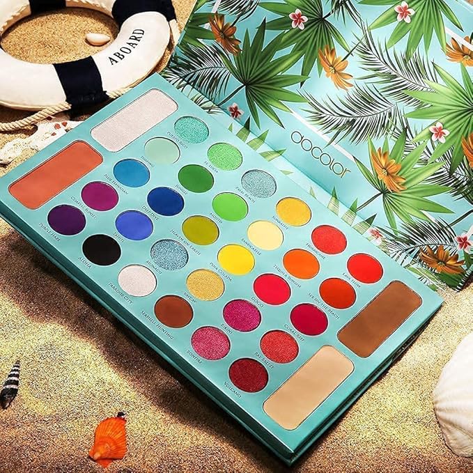 Docolor Makeup Brushes 10 Piece Makeup Brushes Set + 34 Colors Tropical Eeyshadow Palette Pigmented Matte Shimmer Metallic Blendable Soft Cream Powder Makeup Eye Shadow Palettes for Christmas Gift