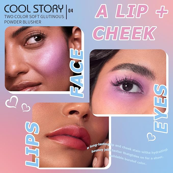 Dual-Tone Face Blush Palette for Cheeks - Waterproof, Long-Lasting, Satin Finish, Creamy Texture, Sculpting, All Skin Tones, Squalane, Highlighting, for Home, Travel, Makeup 2 Tone Tint 4#