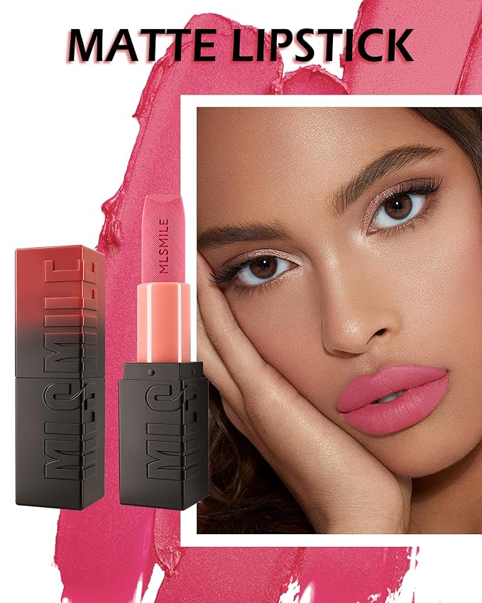 Matte Lipstick Rose Pink, Nude Matte Lipstick Long-Lasting Lip Makeup Waterproof Smudge Proof for Women,Silky Velvet Moisturizing Lip Stick High Impact Lip Color Lip Gloss Balm Gift for Girls-01