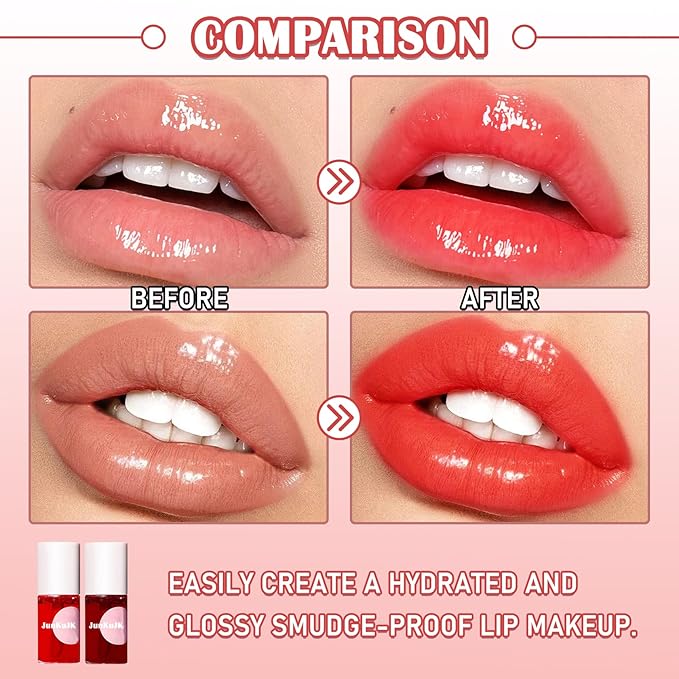 2 Colors Lip Tint Stain Set,Lip Stain Long Lasting Waterproof Mini Liquid Lipstick for Lip & Cheek & Eye,Moisturizing Non-sticky Lip Tint Gloss Makeup
