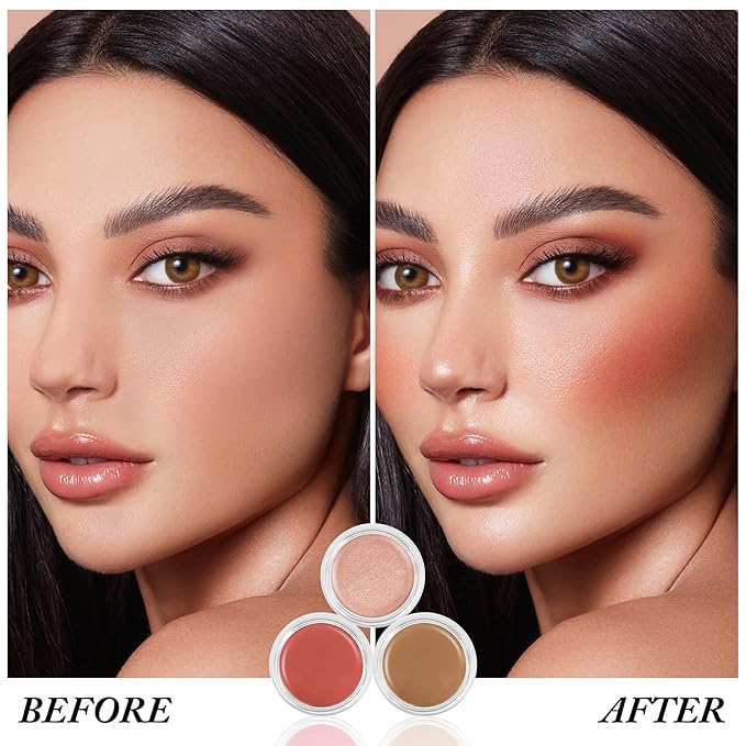 Cream Blush Contour Highlighter Palette, Bronzer Face Illuminator Kit With Brush, Contour Kit For Eyes, Cheeks And Lips