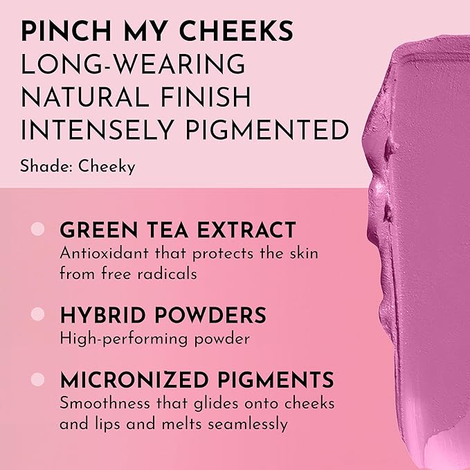 Pinch My Cheeks Soft-Blur Cream Blush - Cheeky - Premium Blush with Natural Ingredients to Re-Energize and Protect the Skin While Imparting a Soft, Cloudy Finish - 0.18 oz