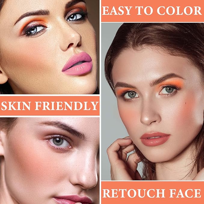 Cream Blush Stick,Blush Stick for Cheeks with Contour Brush,3-in-1 Long Lasting Waterproof Blush&Eye Shadow&Lip Gloss for Natural Skin Types(03 Citrus Pink)