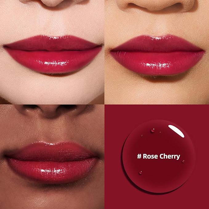 Liquid Cheek & Lip Stain, Korean Lip Tint with Moisturizing & Weightless, Non-Sticky, Long-Lasting, Kiss-proof, All Long-wearing, Vegan Makeup (Rose Cherry)