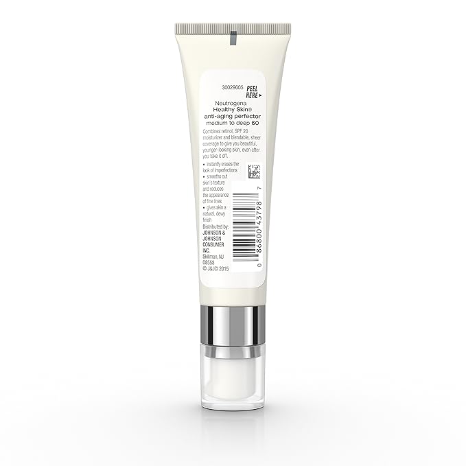 Neutrogena Healthy Skin Anti-Aging Perfector Tinted Facial Moisturizer and Retinol Treatment with Broad Spectrum SPF 20 Sunscreen with Titanium Dioxide, 60 Medium to Deep, 1 fl. oz