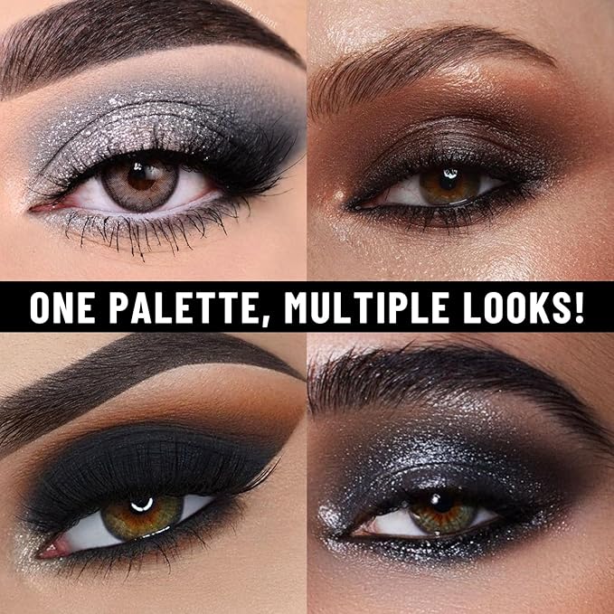 UCANBE Smokey Eyeshadow Palette, Dark Black White Gray Silver Natural Nude Matte Shimmer Eye Shadow Pallet for Smoky Emo Goth Makeup, 12 Color High Pigmented Long Lasting Waterproof Pallete with Brush