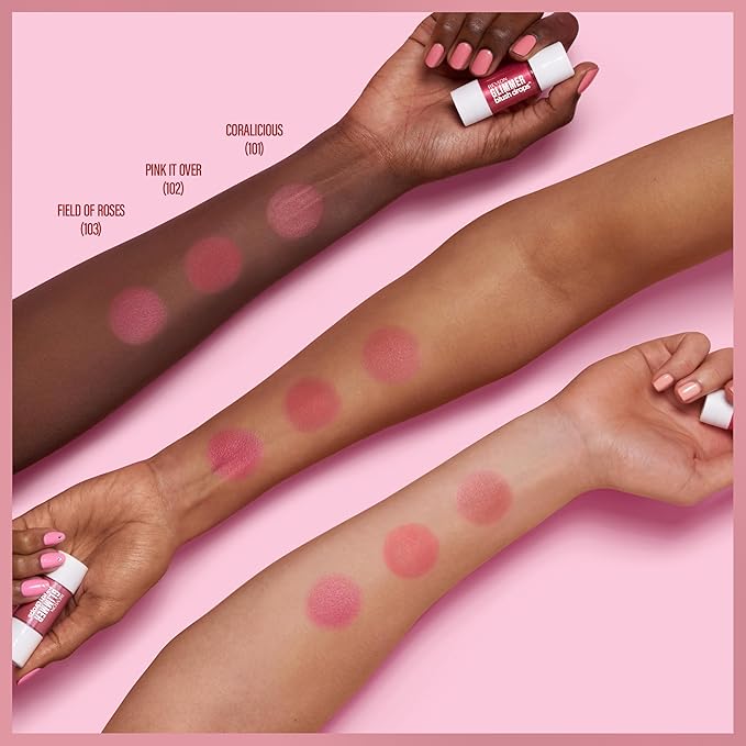 Revlon Glimmer Blush Drops, Liquid Blush for Cheeks, Liquid to Velvety Powder Finish, Glowy, High Pigment, 103 Field of Roses, 0.32 fl oz